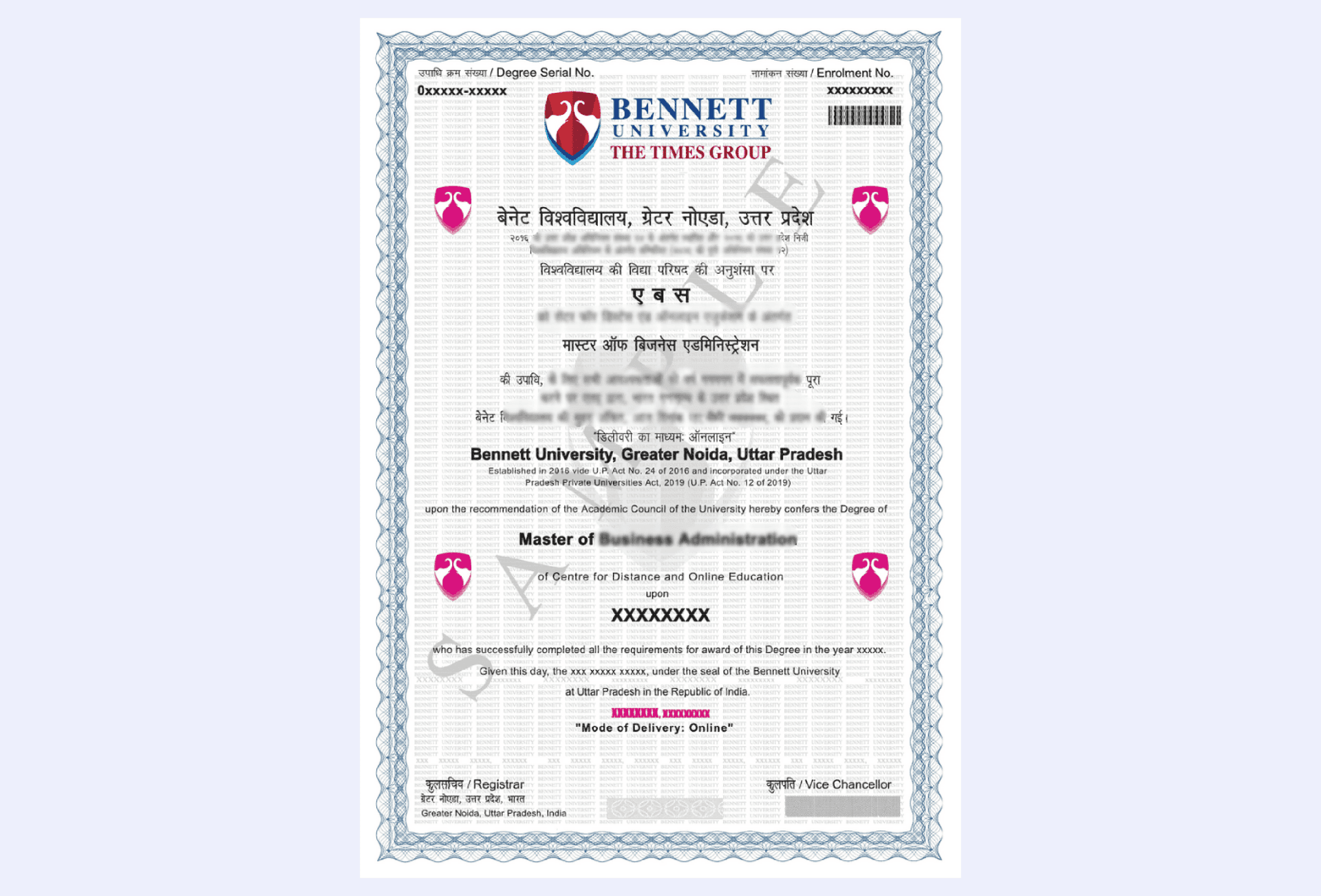 Bennett University Artificial Intelligence Specialization certificate for online MBA program completion