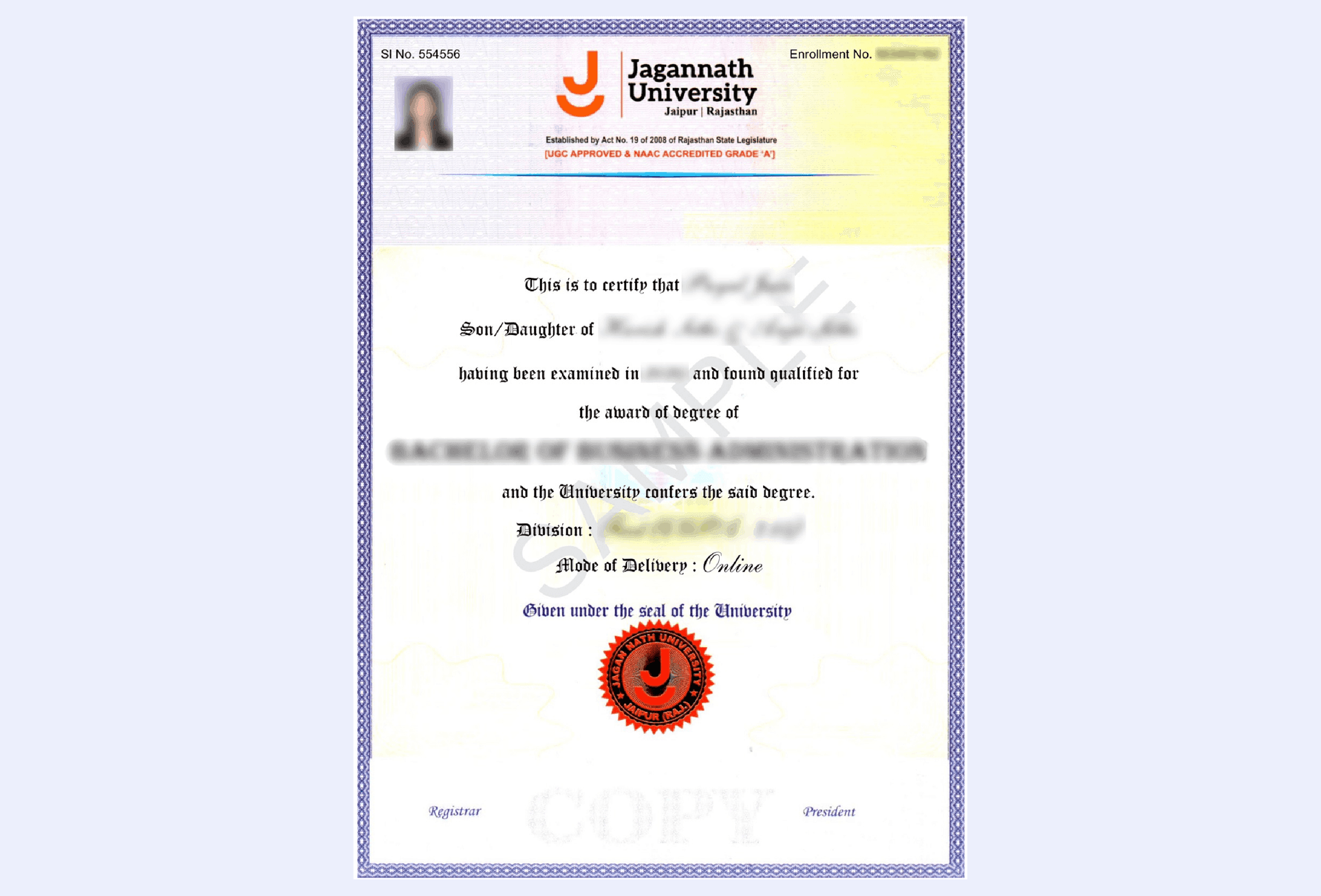 Official certificate issued by Jagannath University recognizing academic achievement and completion