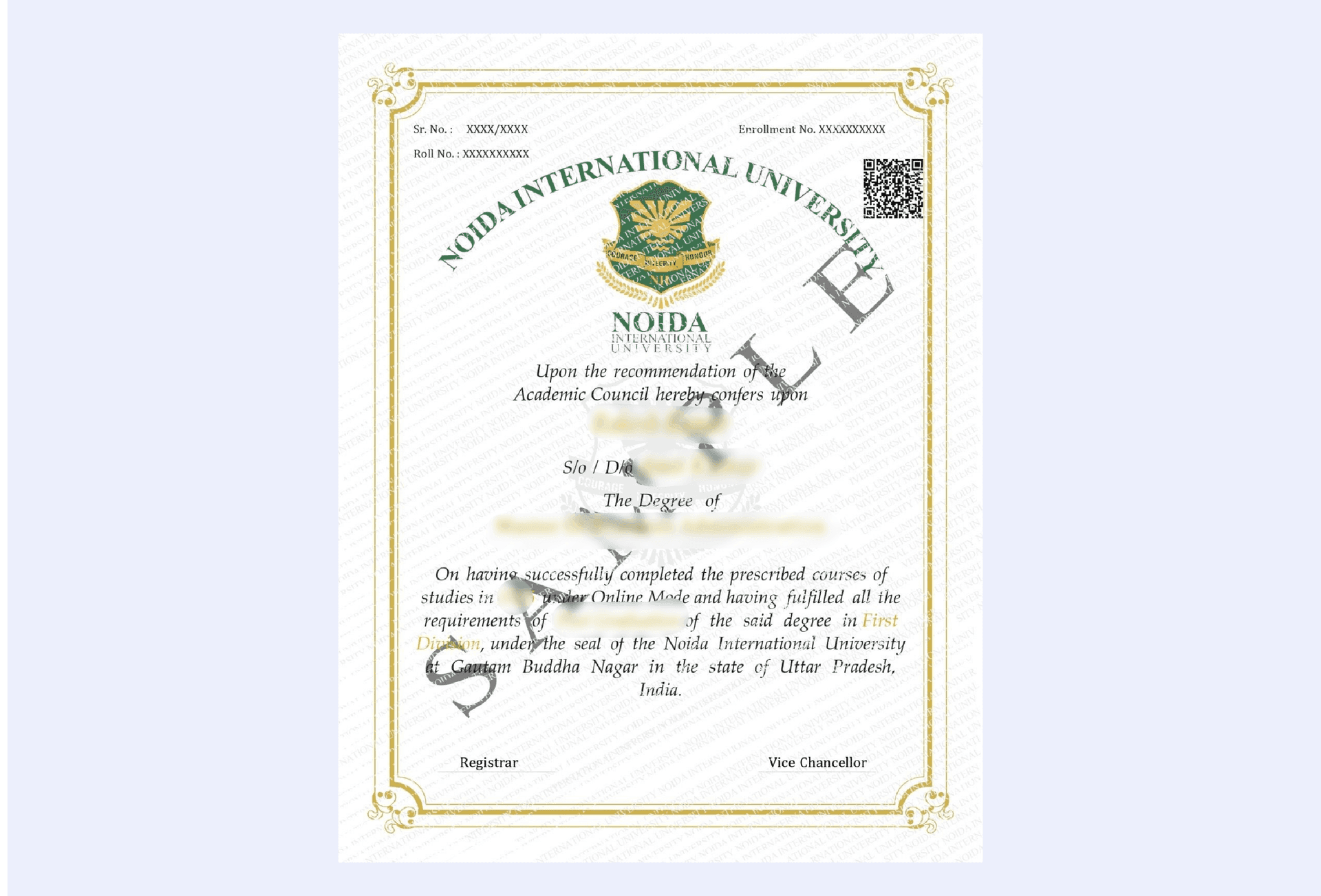 NAAC Certificate of Accreditation awarded to Noida International University with A+ grade