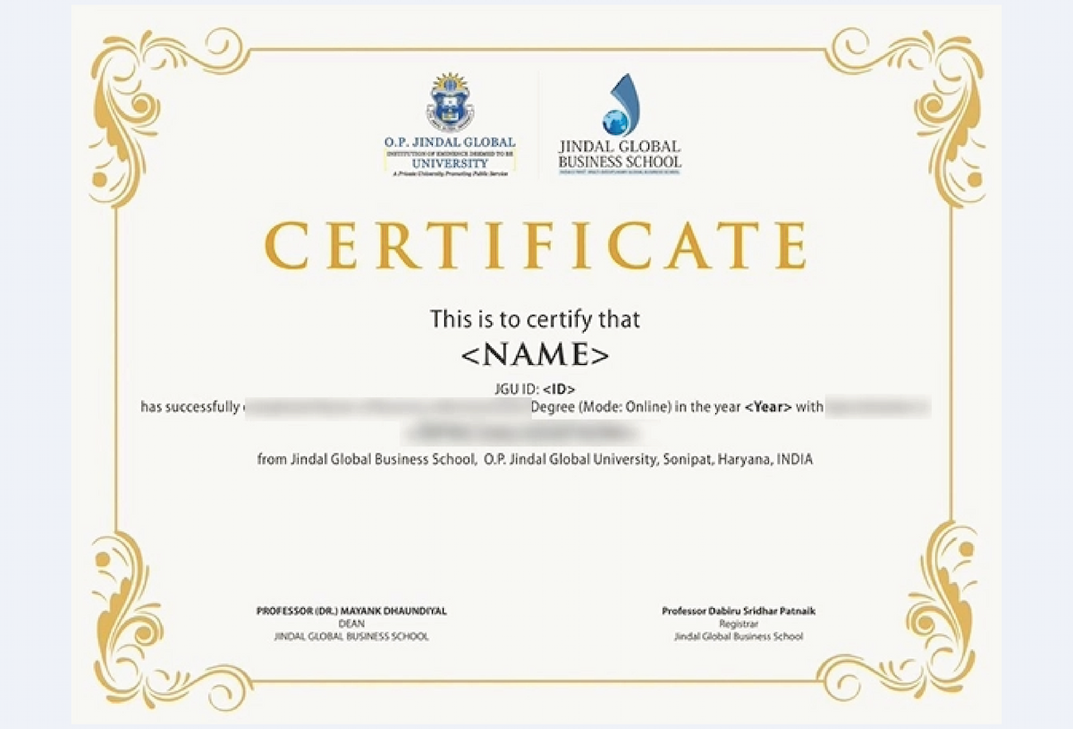 Official certificate image of OP Online Artificial Intelligence and Data Science with formal design marking successful completion.