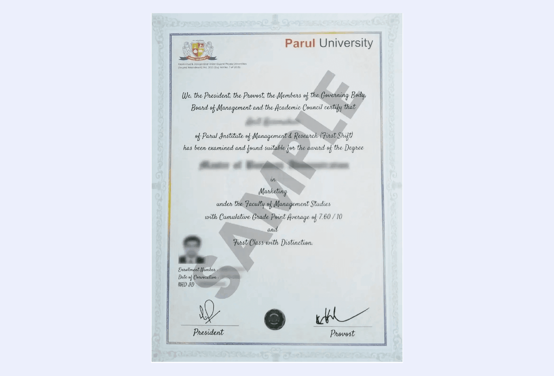 NAAC Certificate of Accreditation awarded to Parul University with A+ grade