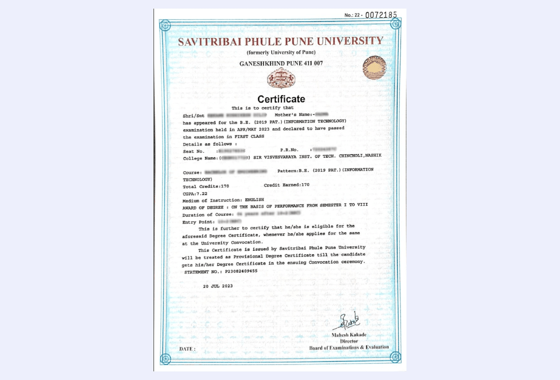 Pune University NAAC A++ accredited certificate banner showcasing excellence