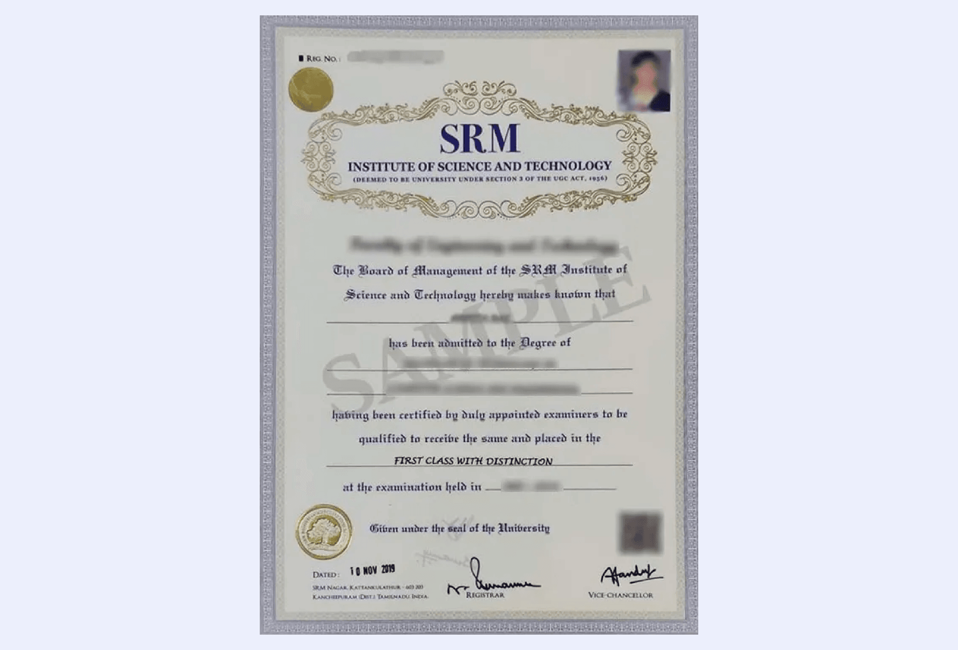 SRM Institute of Science and Technology NAAC accredited university certificate banner highlighting excellence