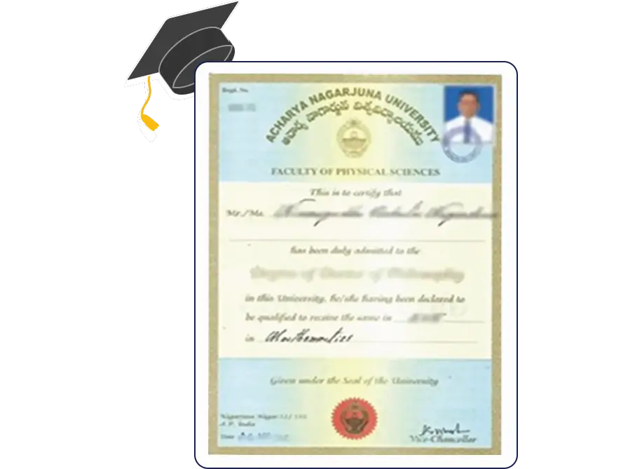 Official certificate image of Acharya Nagarjuna University Online MA in History degree, showing university seal and signatures.