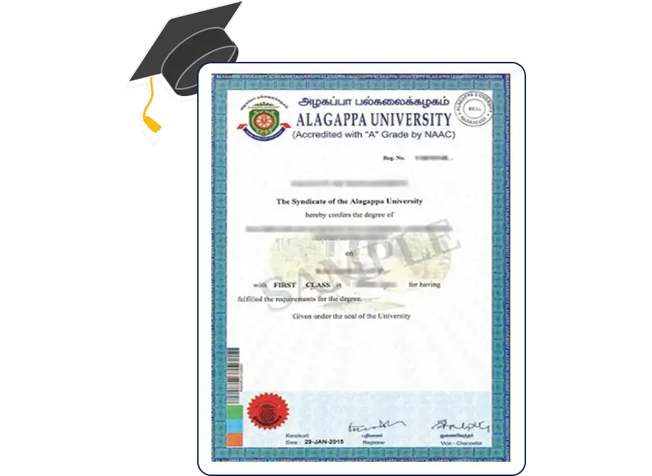 Alagappa University online degree certificate showcasing accreditation and quality assurance for distance learners