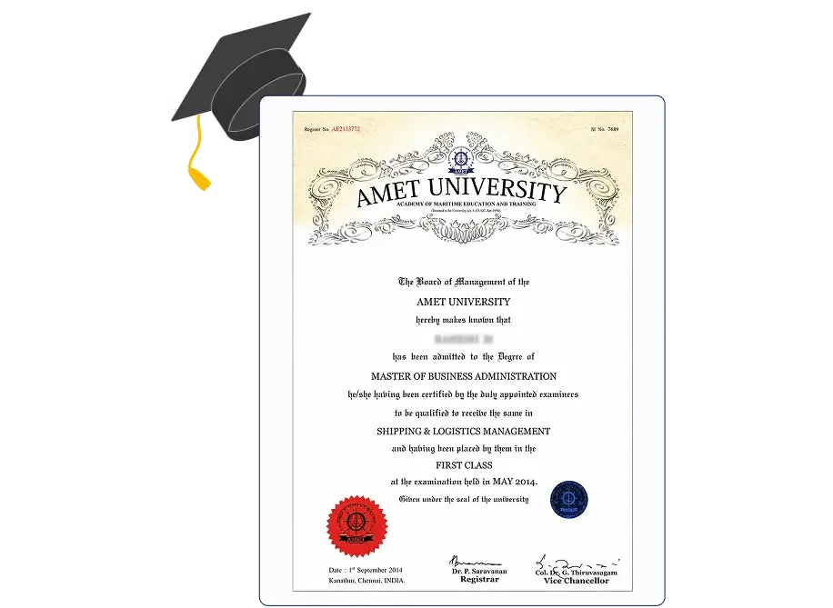 NAAC A grade certificate AMET University Online BCom program