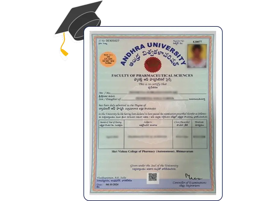 Neat professional certificate design for Andhra University Online MA in English featuring aligned text, signature areas