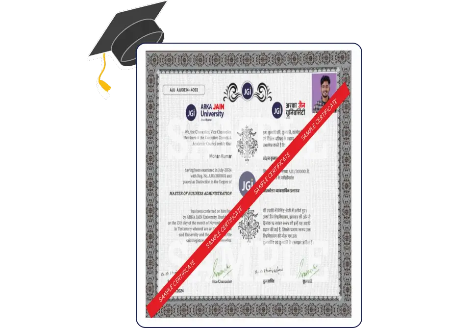 Arka Jain University NAAC A grade Online MBA Marketing degree certificate