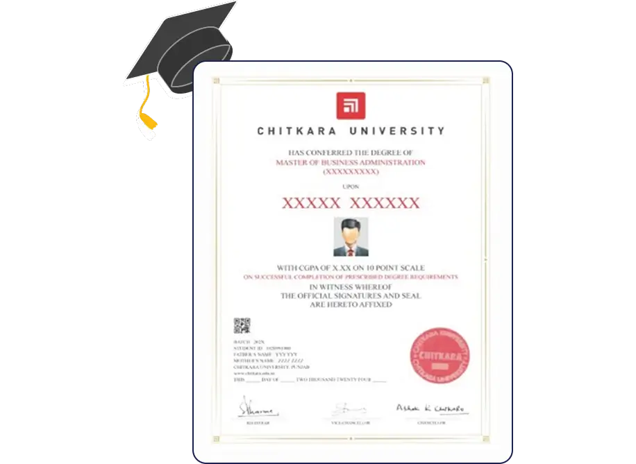 Official certificate layout for Chitkara University Online MBA in Financial Services and Planning with neat borders