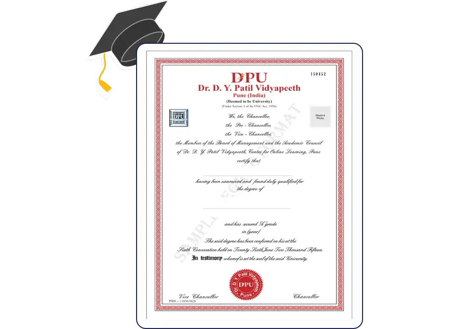 Official certificate layout for DPU Online MBA in Hospital Administration & Healthcare Management with professional design