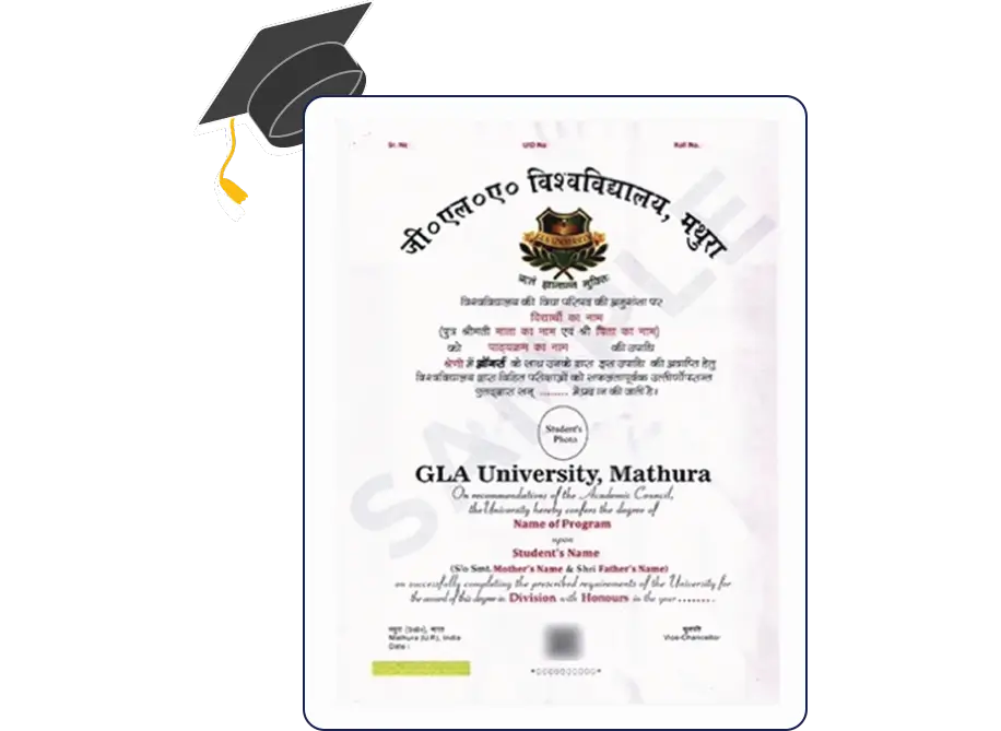 Official certificate of GLA University Online B.Com in Applied Business Economics with formal layout and institutional branding