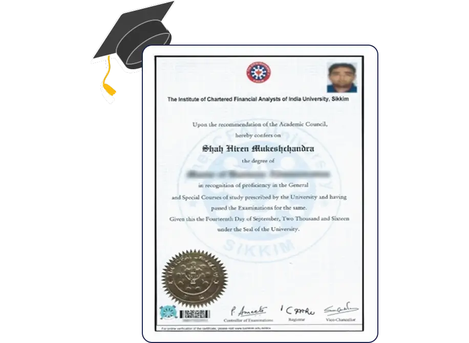 Official certificate layout for ICFAI University Distance MBA with a neat, professional design and clear details