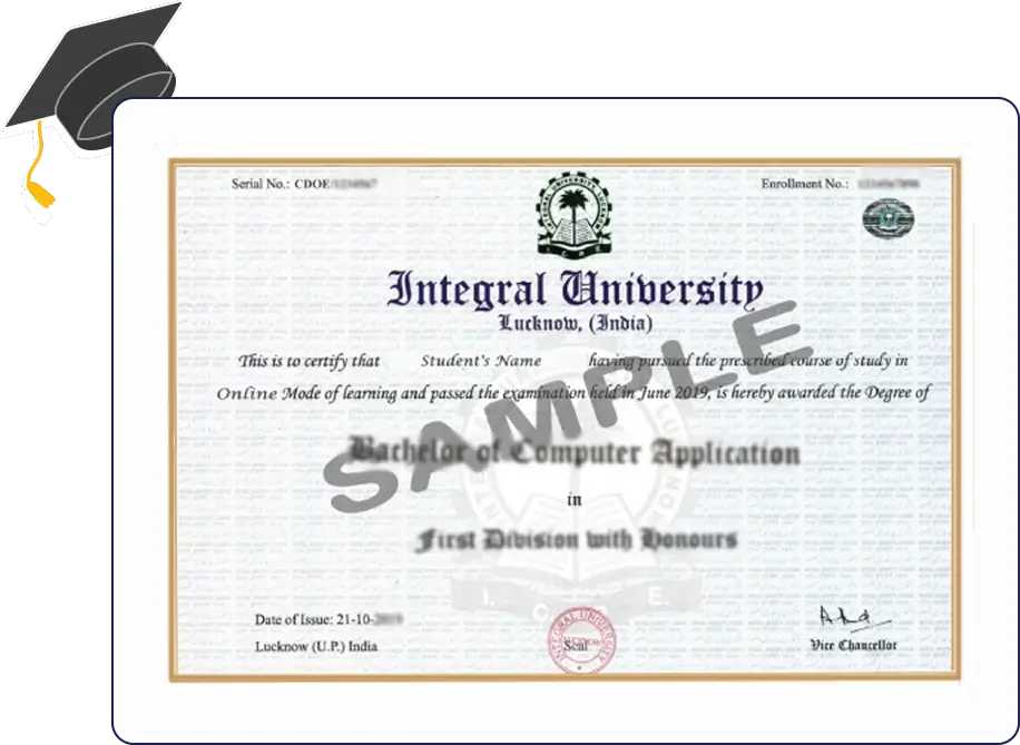 Official certificate issued by Integral University recognizing academic achievement and completion