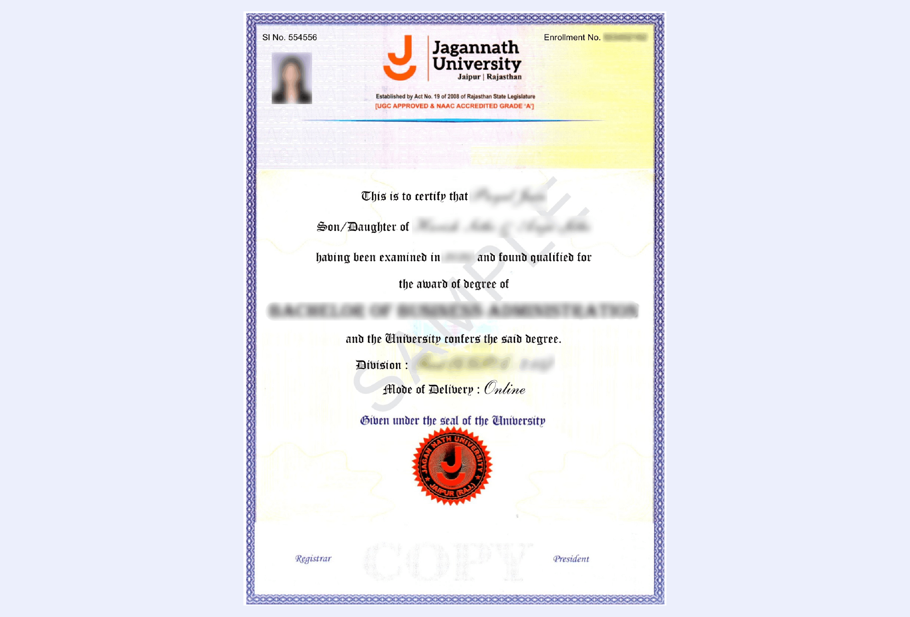 Official certificate issued by Jagannath University recognizing academic achievement and completion