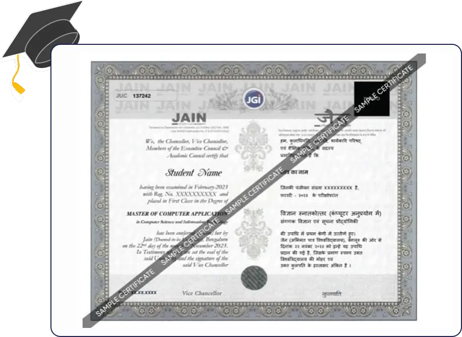 Official certificate for Jain Online MBA in Project Management with formal border, university seal and clean structure design