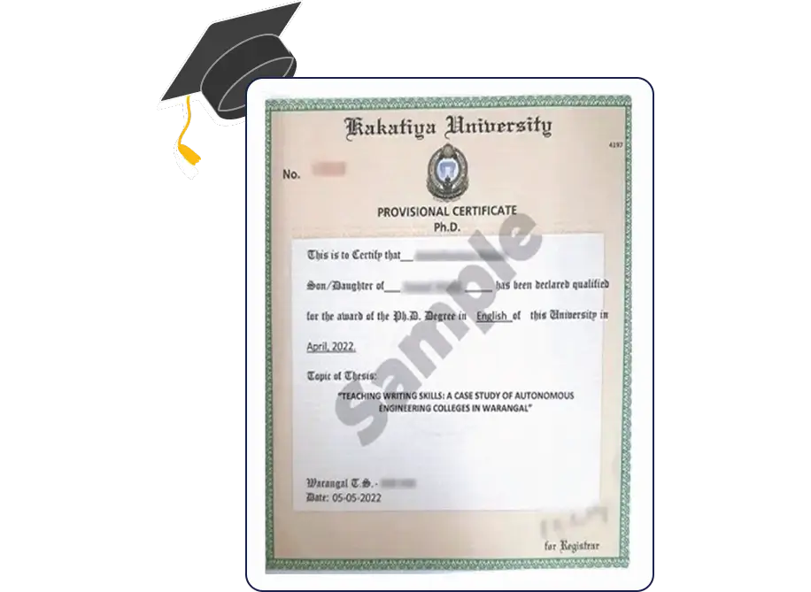 Official certificate design for Kakatiya University Online BCom in Computers showcasing a neat and formal academic layout