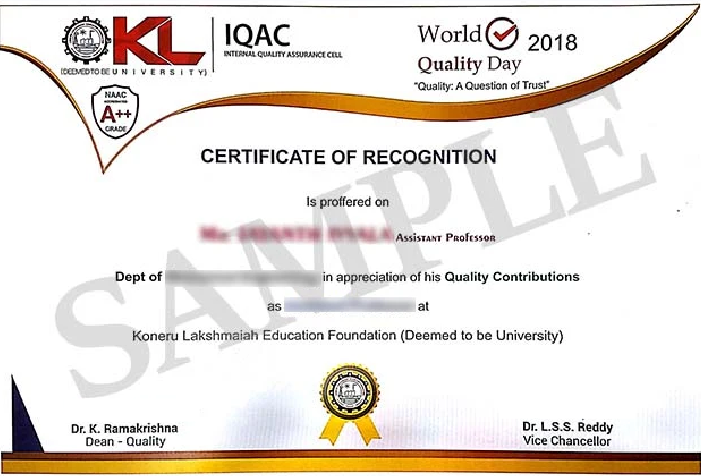 Official certificate for KL University Online MCA Data Science with a neat, professional layout and authorized seal.