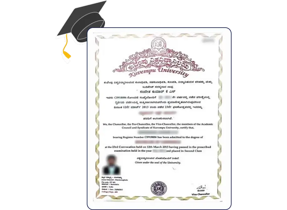 Official certificate layout for Kuvempu University Online PG in Biotechnology with clean borders, formal typography