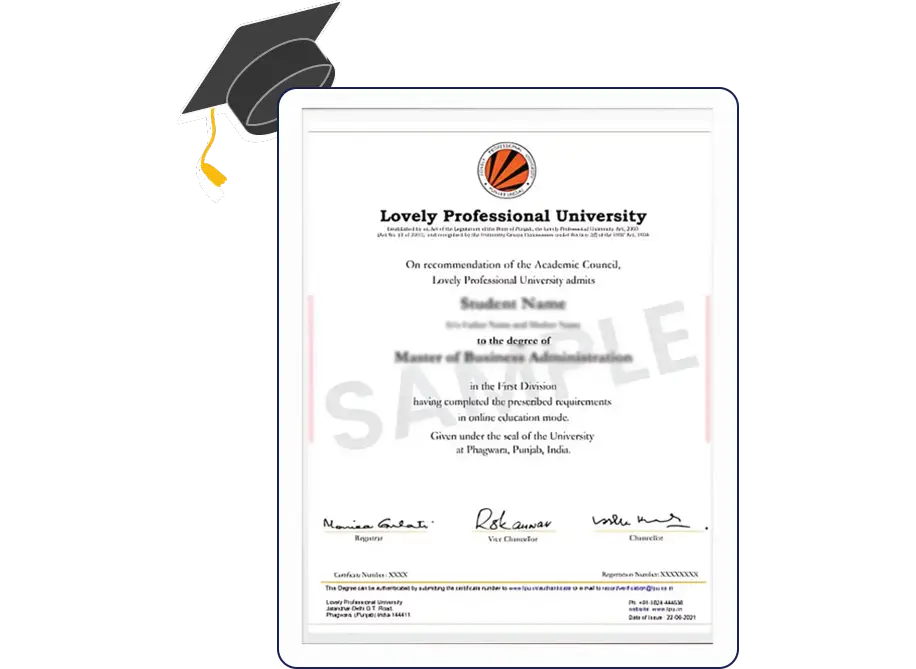 Official certificate image of LP University Online MBA in Digital Marketing with structured and professional design
