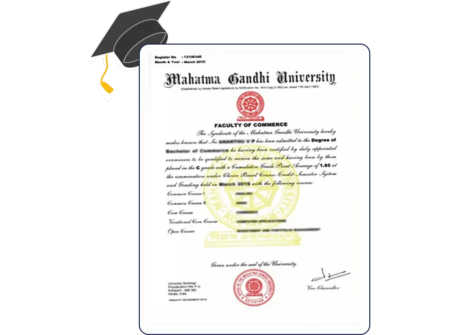 Mahatma Gandhi University online degree certificate showcasing accreditation, credibility, and quality for learners