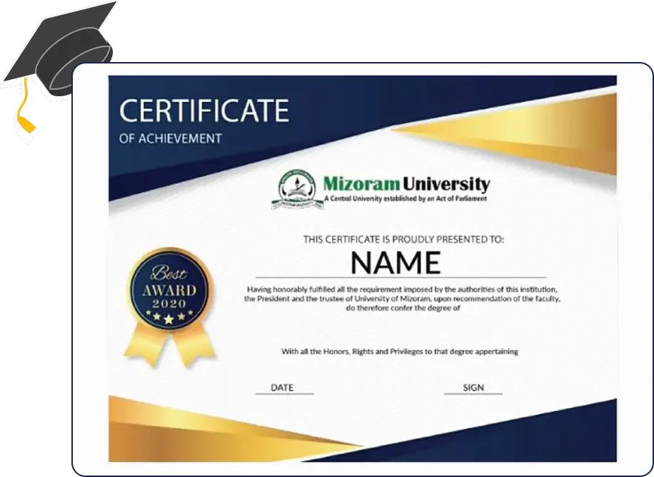 Professional certificate for Mizoram University Online BCom in E Commerce — clean design, bordered frame and signature lines