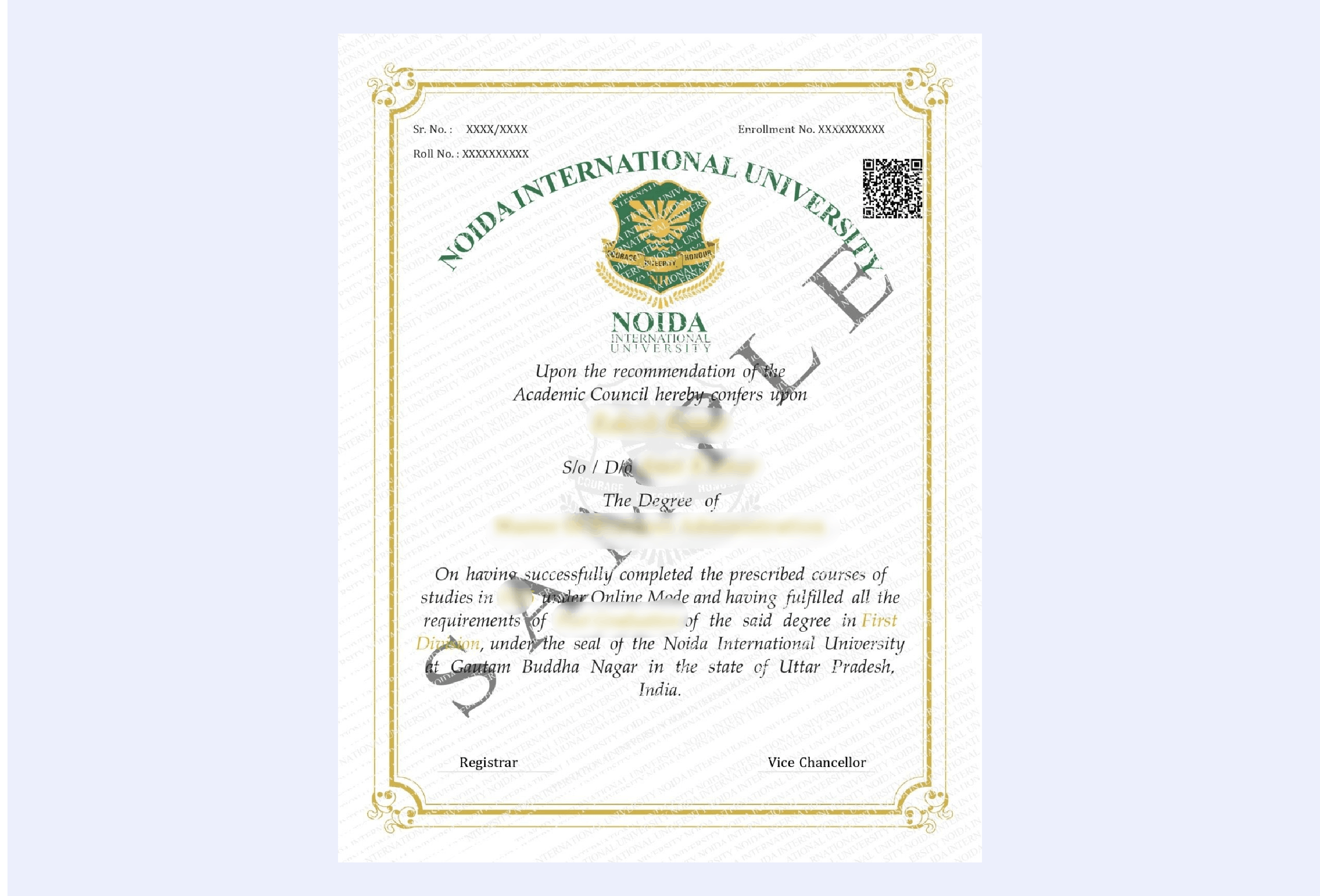 NAAC Certificate of Accreditation awarded to Noida International University with A+ grade