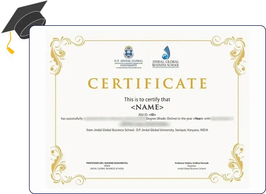Official certificate image of JGU Online MBA in Strategy and Leadership with formal design marking successful degree completion.