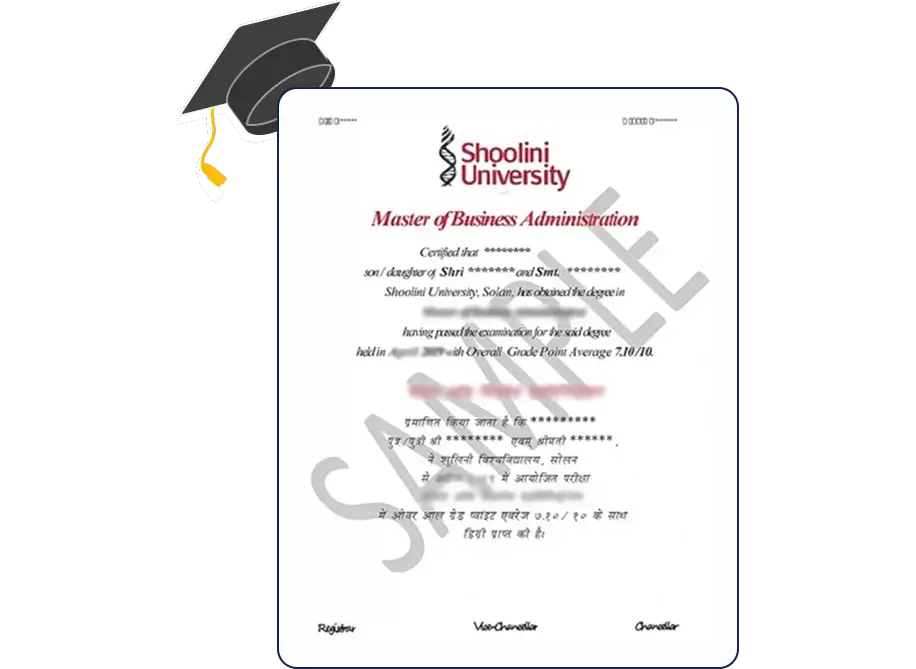Official certificate layout for the Shoolini Online MBA in Retail Management with neat borders and formal academic detailing