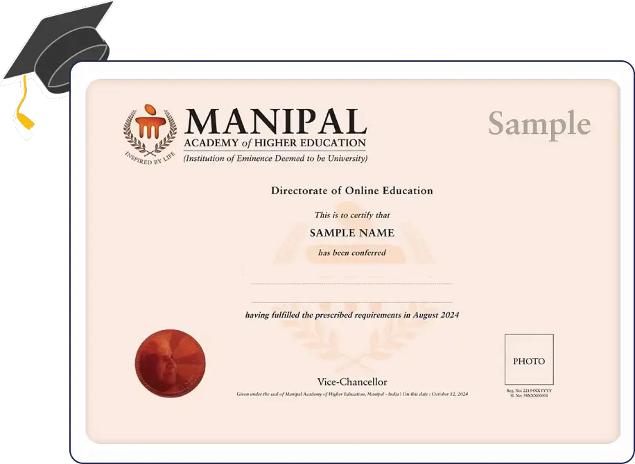 Official certificate of the Sikkim Manipal University Online MCA with clean borders and signature areas.