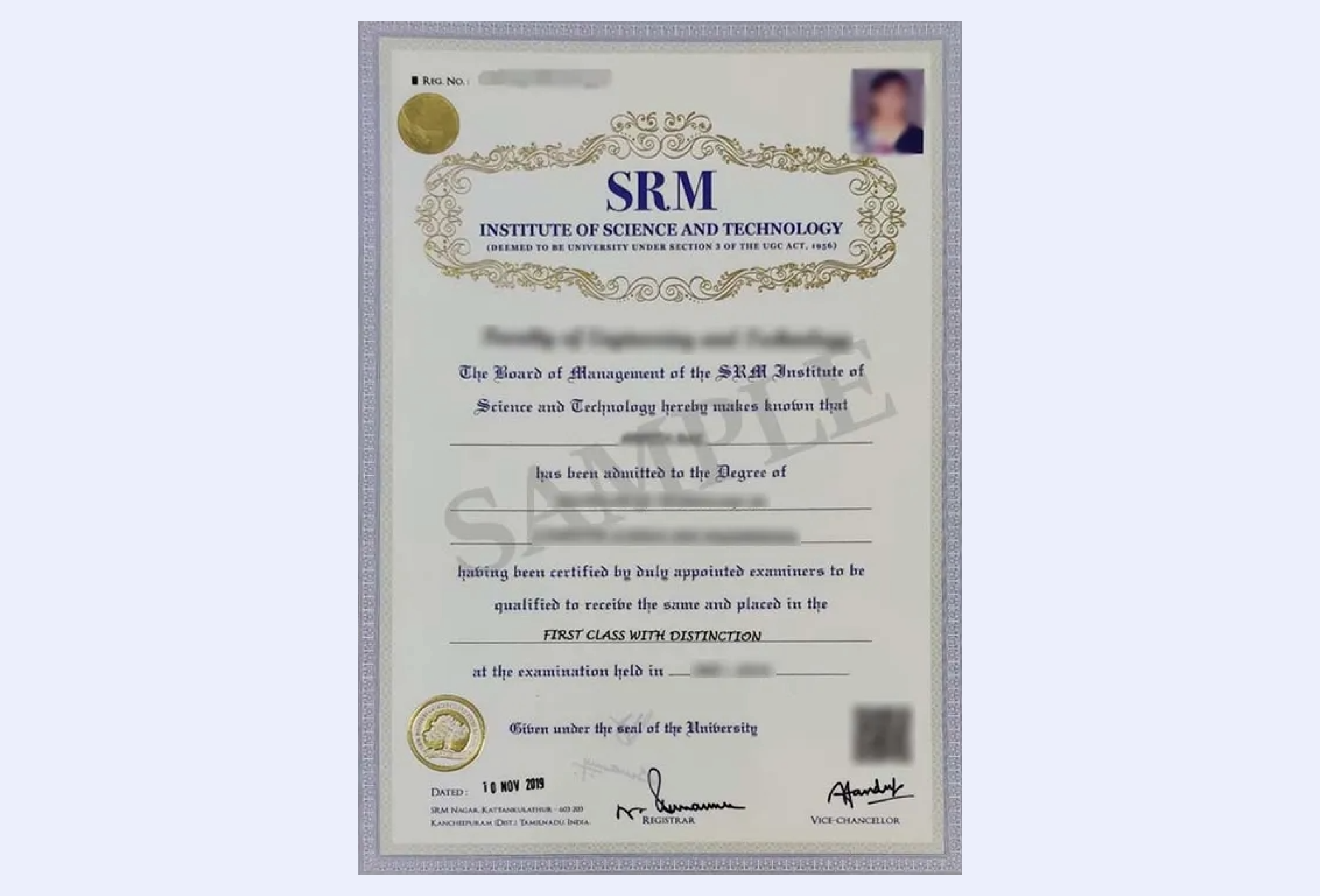 SRM Institute of Science and Technology NAAC accredited university certificate banner highlighting excellence
