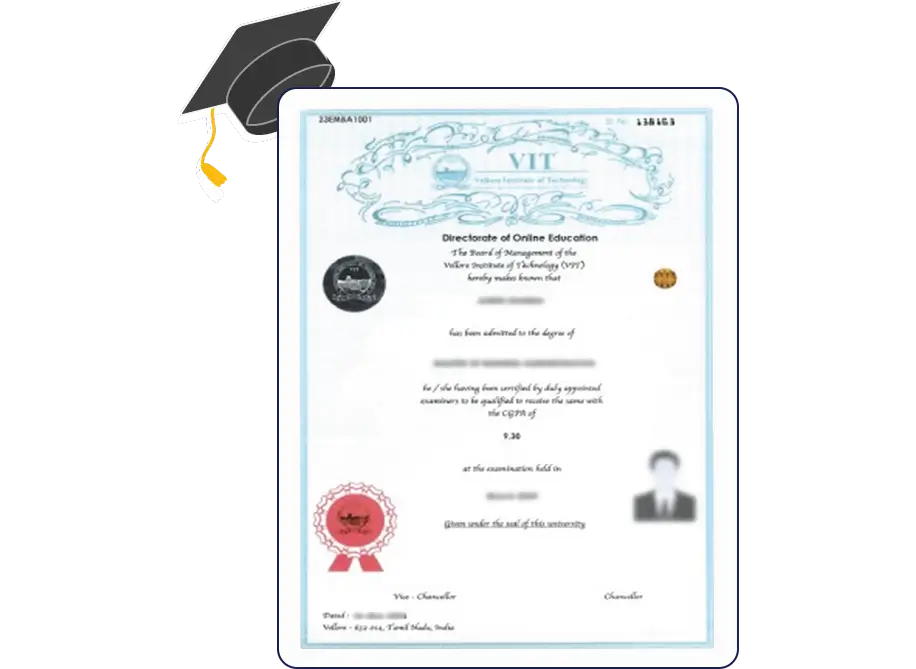 VIT University Online MBA in Human Resource Management  Verified Completion Certificate Issued by VIT