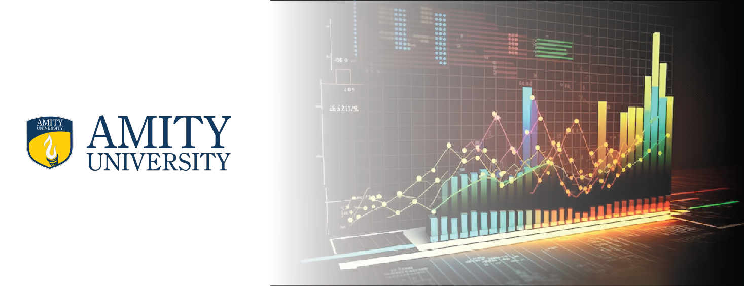 Professional cover image of the Amity online MBA in Finance & Accounting Management, featuring abstract financial charts