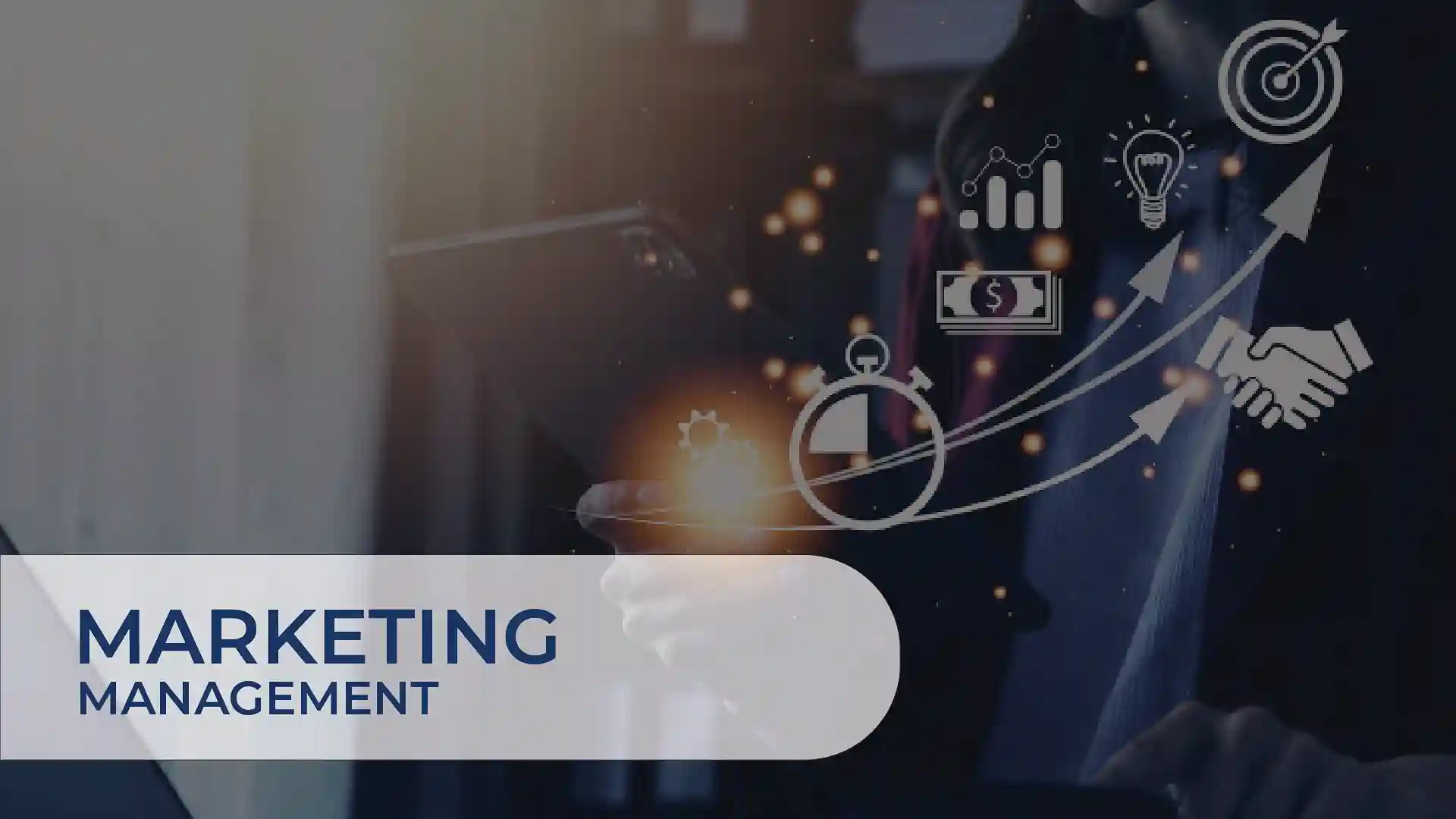 online bcom in marketing management cover image showcasing marketing strategy, digital business concepts, and commerce education program